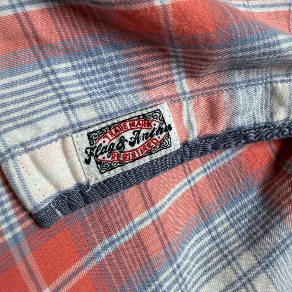 Flag & Anthem Mens XL Tall Plaid Button Down Shirt Coral Blue SM20WS188TL - Picture 11 of 12